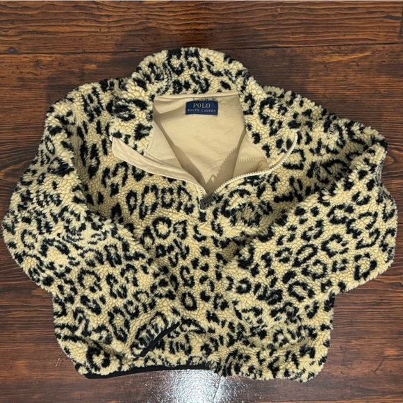 Polo By Ralph Lauren Cheetah Print Sherpa Fleece 1/2 Zip - Girls Size 7 - EUC - Picture 1 of 5